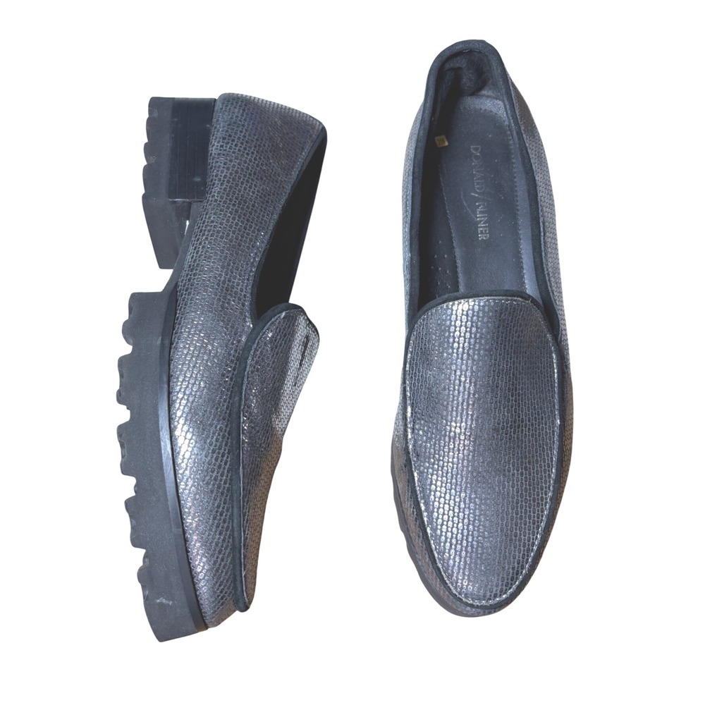 Donald Pliner‎ Elen Metallic Gunmetal Lug sole loafers 9.5
